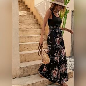 Floral Black Maxi Jumpsuit (L) NEW